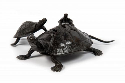 Japanese bronze turtles incense burner