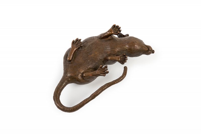 Japanese bronze okimono lying mouse