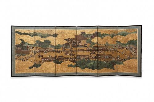 Japanese Pair of horse-races screens, Edo