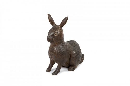 Japanese wood sculpture sitting hare