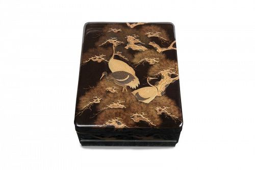 Japanese lacquered Ryōshibako (box for paper) Pines and Cranes