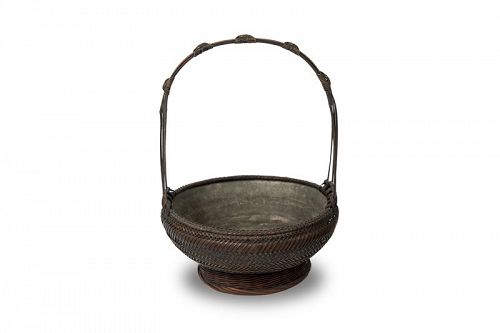 Japanese handle circular Ikebana Basket (hanakago) in Chinese style