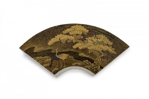 Japanese lacquer fan shaped kobako box with two compartments