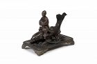 Japanese bronze incense burner man on a fish Meiji