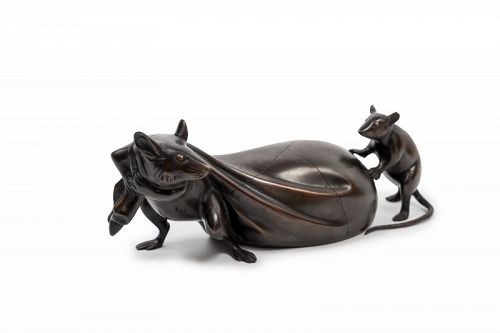 Japanese bronze mice treasure bag