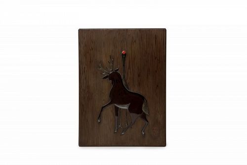 Japan deer crane ryoshibako wooden box - Kawachi Hisaya