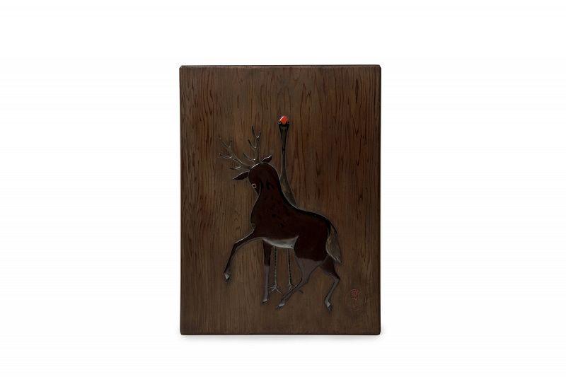 Japan deer crane ryoshibako wooden box - Kawachi Hisaya