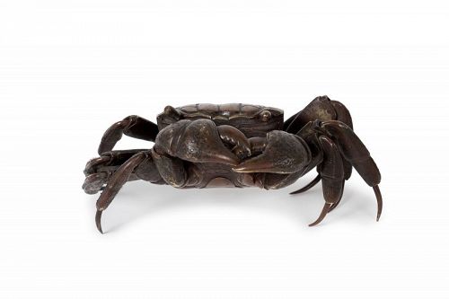 Japan articulated jizai okimono crab bronze