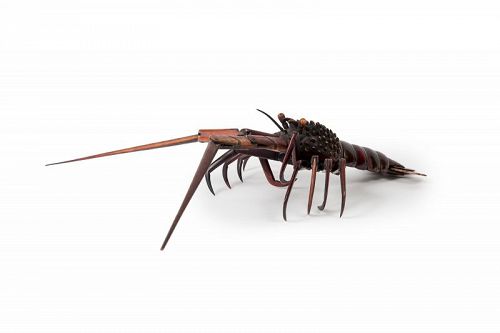 Japan articulated jizai okimono lobster wood - Shôroku (笑緑) Meiji