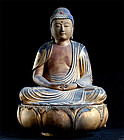Amida Nyorai Buddha Japanese Wooden Sculpture 16/17 c.