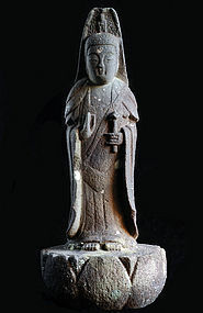 Stone Sho-Kannon Bosatsu Japanese Sculpture Edo 18/19 c