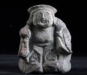 Stone Daikokuten Shichifukujin Lucky God Edo 19 c.