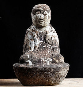 Japanese Stone Sculpture Jizo Bosatsu Late-Edo 19 c.