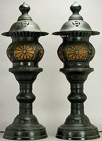 Bronze Temple Lantern Pair Meiji 7 (1874)