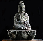 Stone Sho-Kannon Bosatsu w/ Lotus-Form Dais Edo 18/19 c