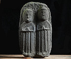 Stone Double-Jizo Dosojin Road Guardian mid-Edo