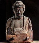 Wooden Seated Buddha Fragment Early-Kamakura ca. 1200