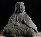 Stone Female Buddhist Deity Kichijoten (?) Edo Period 18/19 c.