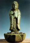 Stone Standing Jizo Bosatsu w/ Lotus Dais Kanpo 3 (1743) Mid-Edo