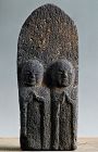 Stone Double-Jizo Dosojin Road Guardian Edo Period 18/19 c.