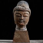 Wooden Buddha Head Fragment Butto Kebutsu Kamakura Period 13/14 c.