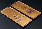 Pair Gilt-Wood Plaque Paintings of Fugen and Monju Bosatsu Edo 18/19 c