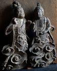Pair of Polychromed-Wood Bodhisattvas on Clouds Kamakura/Nanbokucho