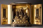 Wooden Amida Buddha Triad Kannon and Seishi Bosatsu Zushi mid-Edo