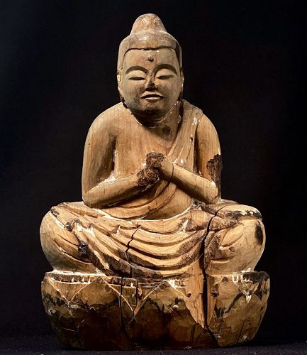 Wooden Dai-Nichi Nyorai Buddha Kebutsu Momoyama/Edo ca. 1600