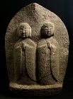 Stone Double-Jizo Dosojin Road Guardian Kyowa Era (1801-1804) Late-Edo