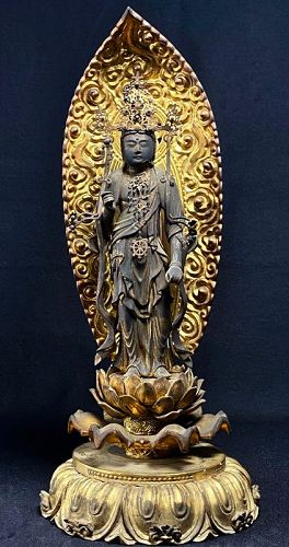 Gilt-Wood Nikko Bosatsu Yakushi Buddha Triad Mid-Edo Period ca. 1750