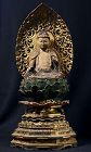 Japanese Sculpture: Seated Wooden Kannon Bosatsu Muromachi ca. 1500