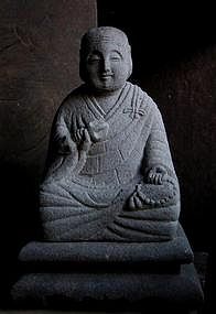 Seated Stone Kukai (Kobo Daishi), Late-Edo Period