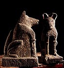 Pair Stone Foxes Kitsune Edo Shinto Oinari