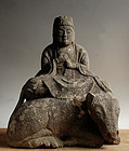 Stone Ushi-nori Dai-Nichi Buddha on a Cow Edo 19 c.