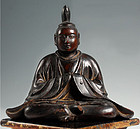 Seated Male Shinto god Shinzo wooden sculpture Edo 17c