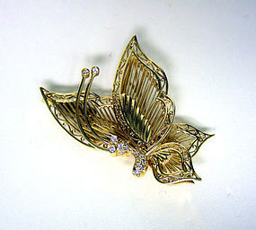 Vintage 14k Gold Butterfly Trembler 
with Diamonds