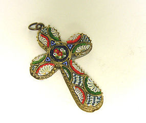 Vintage Micro Mosaic Italy Cross Pendant