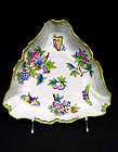 Herend Queen Victoria Triangle Dish Green Border
