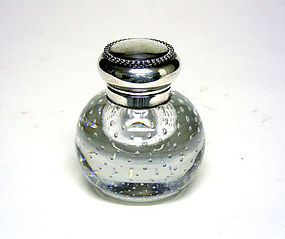 Antique Sterling Silver Top Crystal Inkwell