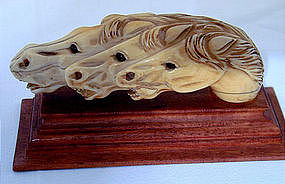 19th Century Carved Ivory Three-headed Horse