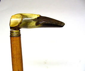 Art Deco Horn Dachshund Handle Wood Cane