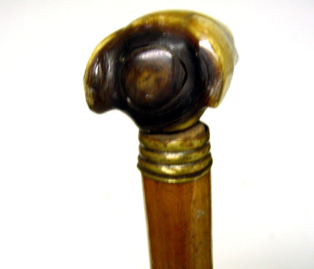 Art Deco Horn Dachshund Handle Wood Cane