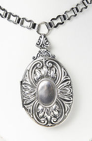 Large ART DECO Silver Locket Necklace