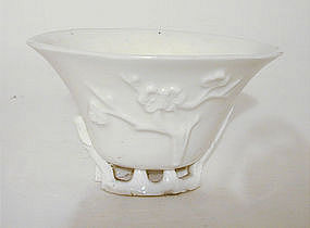 A Chinese Blanc de Chine Libation Cup