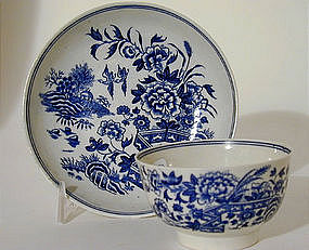 Worcester Blue and White Teabowl and 
Saucer
