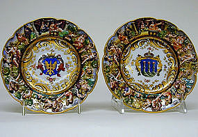 Four Capo Di Monte Armorial Dessert Plates