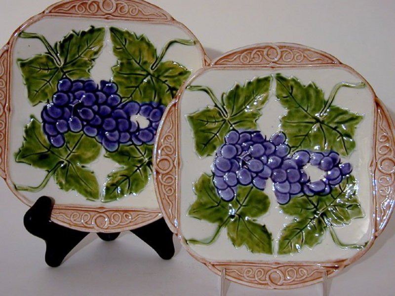 Vintage French Majolica Plate With Grape Motif