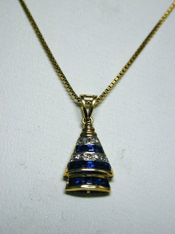 A 14K Yellow Gold, Diamond and Sapphire Pendant