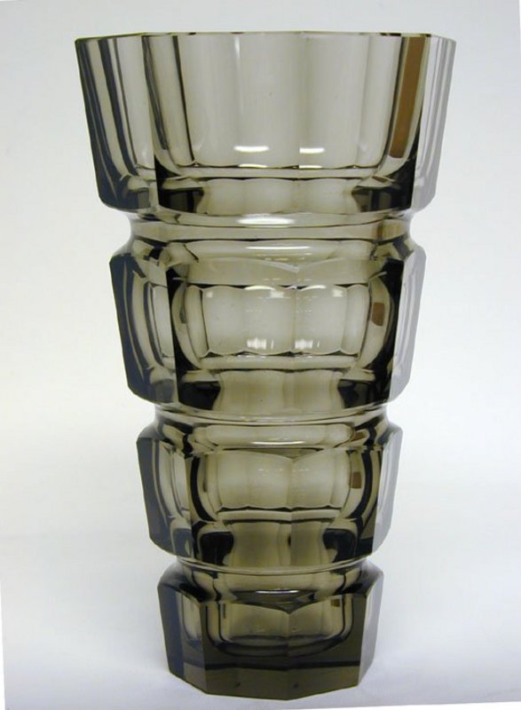 Vintage Art Deco Style Czech Smoked Glass  Vase